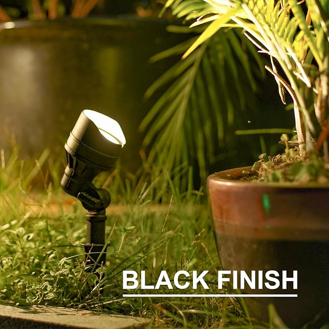 GOODSMAN Landscape Lighting 2PK Low Voltage Landscape Lights Led Low Voltage Landscape Spotlights 4.5W 205 Lumen Floodlights with Cable Connectors Metal Stakes 9127-96603-02A Black