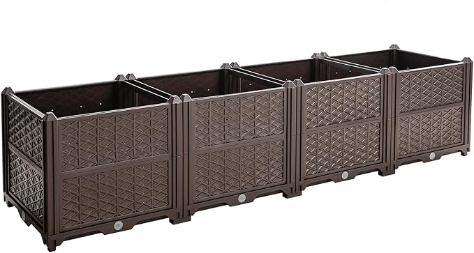 LIFE SKY Modular Garden Planter: Multi-Section Raised Bed for Herbs &amp Vegetables - Brown Plastic Plant Box with Drainage System for Balcony &amp Patio Gardening