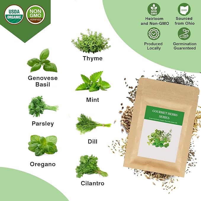 Gourmet Herbs Seed Pod Kit for AeroGarden iDoo Ahopegarden MUFGA Hydroponics Garden with Basil Parsley Thyme Mint Cilantro Dill Oregano - Compatible with All Hydroponics (12-Pod)