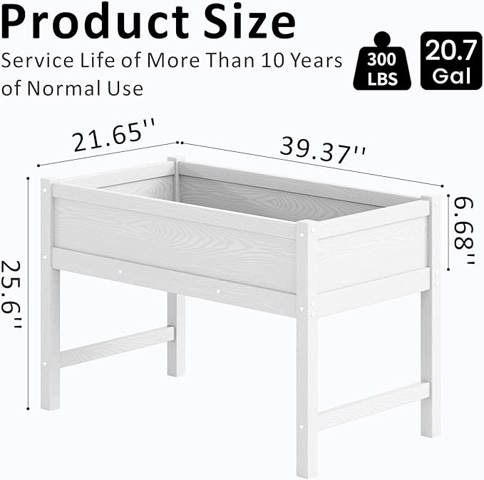 Raised Garden Bed Outdoor with LegsHDPE Elevated Planter Box Rot-Resistant and Non-CrackingRaised Beds for Gardening for Backyard Patio Balcony 300lb Capacity White