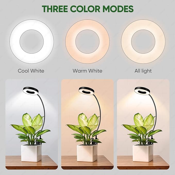 LORDEM Indoor Plant Grow Lights with 6/8/12/16H Auto Timer 3 Spectrum Modes Full Spectrum LED Adjustable Height for Small Plants 3Pack Black