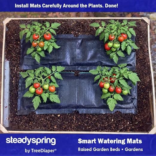SteadySpring® Smart Watering Garden Mat for Raised Garden Beds 30-Day Irrigation Auto Refills with Rain for Gardens Tomato Plants Flowers (2-Pack)