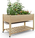 48x24x32in Wood Raised Garden Bed Bottom Shelf for Flowers Veggies Elevated Planter Box Stand for Backyard Patio 4 Legs Lockable Wheels Protective Liner Natural