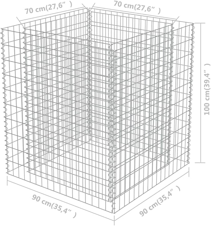Gabion Raised Bed Garden beds Outdoor Patio planters Raised Flower Bed Standing Planter Suitable for Corridor Courtyard Orchard Nursery Galvanized Steel 35.4x35.4x39.4