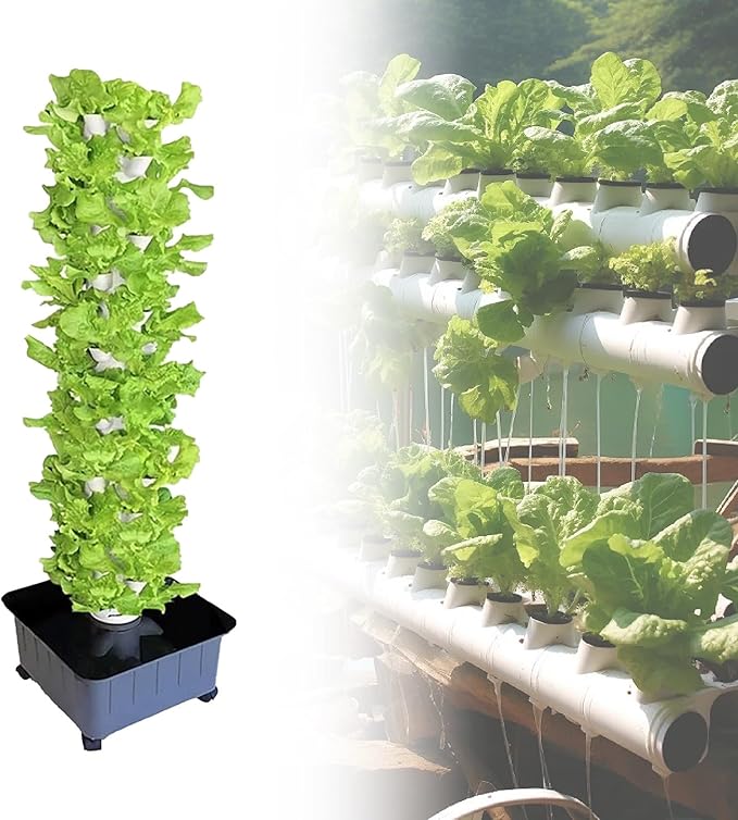 Aeroponic Tower Hydroponics Growing System 45 Pods Vertical Indoor Garden Kit with Auto Watering Pump Germination Kit for Herbs Flowers