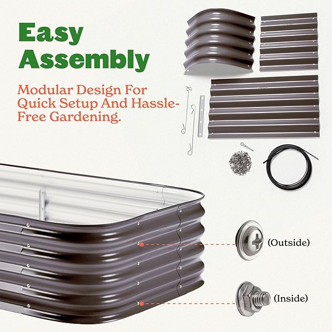 Epic Gardening 5-in-1 Modular Galvanized Raised Garden Bed Kit 15 Tall Food-Safe Metal Planter Box Large Modular Raised Garden Beds Outdoor for Vegetables Flowers Herbs &amp Fruits - Slate Grey