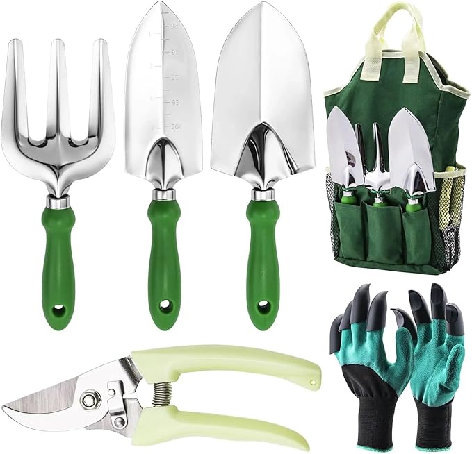 Gardening Tools Set Including Garden Shear Claw Gloves Cultivator Transplant Trowel Soil Scoop Outdoor Planting