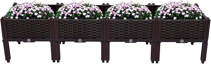 4pcs Elevated Planter Box Raised Garden Bed Brown Yard Vegetable Flower Grow Decor kit (Four combined sizes 61.41 * 15.35 * 14.96inch)
