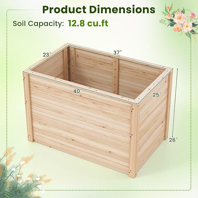 Giantex Set of 2 Wood Raised Garden Bed 40x25x26 Elevated Planter Box w/Open-Ended Base for Deep-Rooted Plant Vegetable Fruit Flower Outdoor Solid Wood Planter for Patio Backyard (40x25x26)