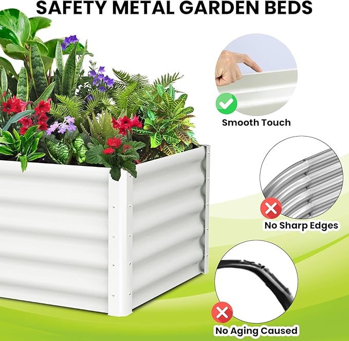 Raised Garden Bed Heavy Duty Raised Garden Beds Outdoor Galvanized Metal 6x3x1.5ft Planters for Outdoor Plants with Safety Edges 2-Pack Raised Beds for Gardening and Planter Box Beige