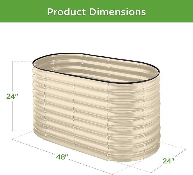 Best Choice Products 4x2x2ft Outdoor Metal Raised Garden Bed Oval Deep Root Planter Box for Vegetables Flowers Herbs and Succulents w/ 101 Gallon Capacity Rubber Edge Guard - Beige