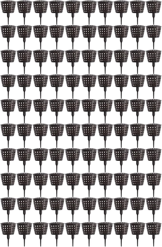 100PCS Plastic Fertilizer Mesh Basket with Lid Planting Fertilizer Net Pot for Succulent Orchid Bonsai Garden Fertilizer Baskets and Long Lasting for Home Garden Yard[L]