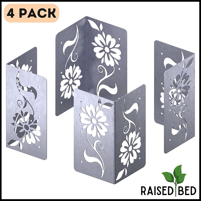 Starby COR-Ten DIY Botanical Raised Bed Garden Corner Brackets - Premium Heavy-Duty Weathering Steel -Set of Four 8” Lawn &amp Garden Designer Series