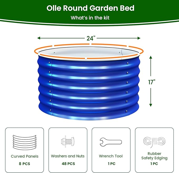 Olle Metal Raised Garden Bed 17 Tall Twin Round Raised Garden Bed Garden Boxes Outdoor Raised Bed Kit Galvanized Planter Boxes Garden Planters for Outdoor Plants Cobalt Blue 24 X 17