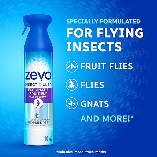 Zevo Flying Insect Killer Spray - Bug Spray for Home Use - Versatile Gnat Mosquito Fruit Fly Killer &amp More - with Rosemary &amp Cornmint Oil - for Indoor &amp Outdoor Use (3 Bottles)