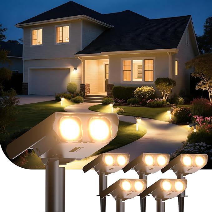 Solar Spot Lights Outdoor Adjustable Beam &amp PC Light Guide Column 6 Pack Solar Lights Outdoor Waterproof IP65 2 Modes &amp Auto On/Off Landscape Spotlights for Garden Yard Pathway Tree (Warm