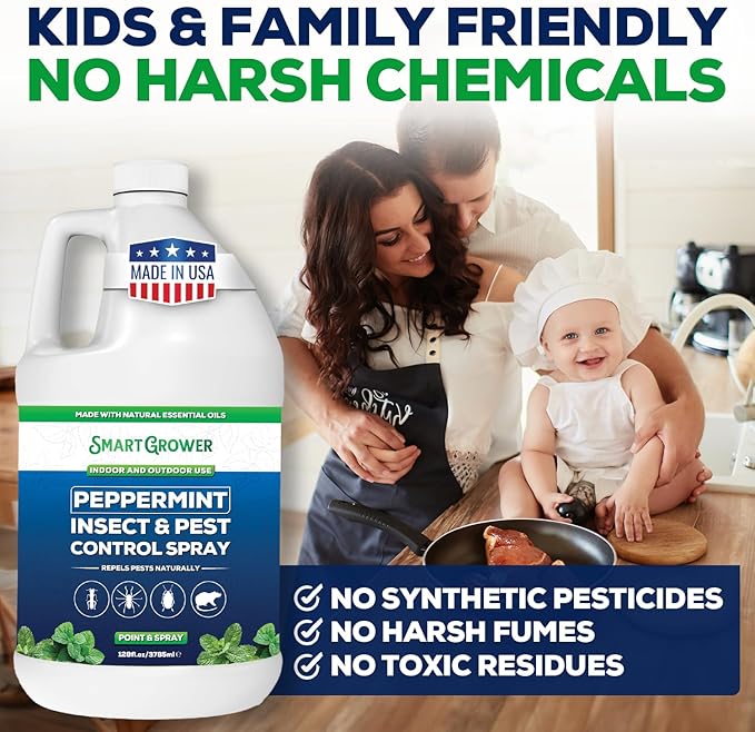 All Natural Peppermint Oil Insect &amp Pest Control Spray Repels Mice Spiders Ants for Home Indoor Outdoor Garden Maximum Strength Smart Grower Ready to Use 128 FL OZ