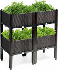 Set of 4 Raised Garden Beds w/Brackets Elevated Garden Bed Kit Patio Flower Plant Planter Box Container Indoor Outdoor Perfect for Porches Decks Balconies Yard Gardening Brown