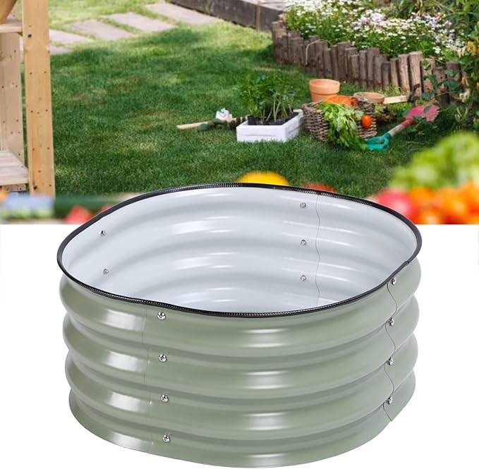 Galvanized Raised Garden Bed Kit Oval Metal Ground Planter Box Outdoor Bottomless Planter Raised Beds for Safe and Effective Growing – Ideal for Home School and Community Gardens (Light Green)