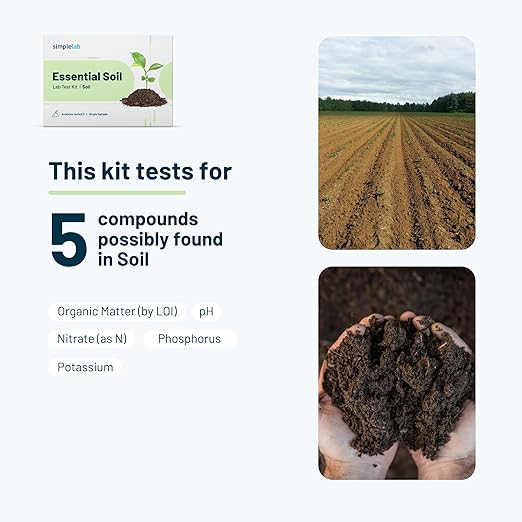 Essential Soil Test by SimpleLab | Soil Quality Tester for 5 parameters Like pH Organic Matter Nitrate Phosphorus and Potassium | Soil Testing Kit