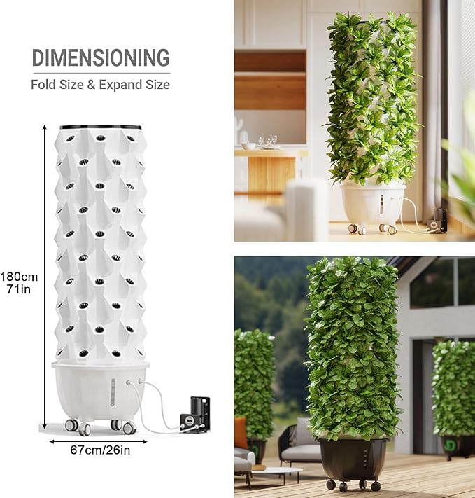 Hydroponics Growing System Aeroponic Tower Garden System Vertical Hydroponic Garden Tower for Gardening Lover for Herbs Fruits and Vegetable(180cm/71in)