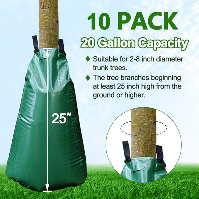 10 PCS 20 Gallon Tree Watering Bags Reusable Heavy Duty Slow Release Tree Irrigation System for Trees Premium PVC Tree Drip Irrigation Bags