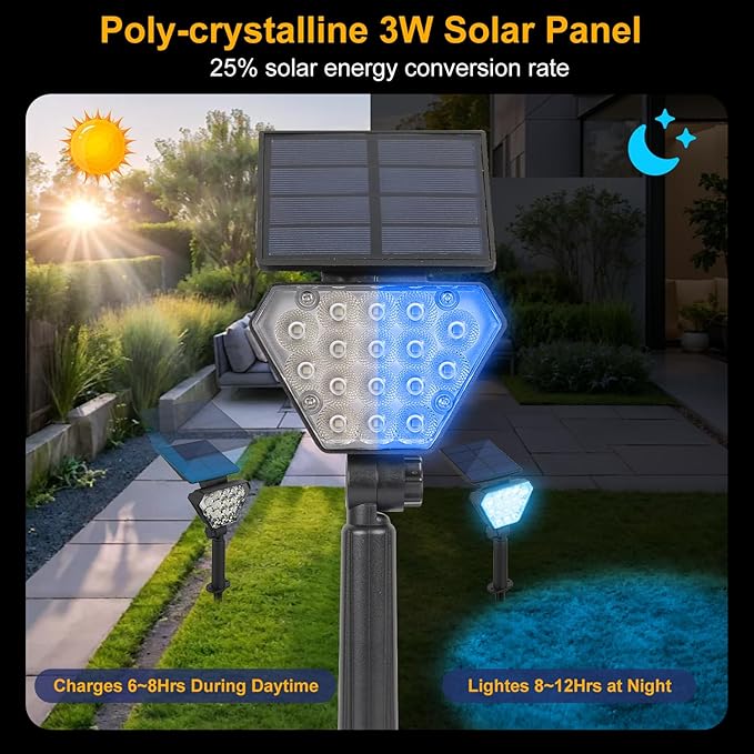 T-SUN Solar Lights Outdoor Waterproof IP65 6Pack LED Solar Spot Lights Color Changing IP65 Waterproof Smart Auto On/Off for Outside Landscape Garden Yard Lawn Pathway Patio Driveway