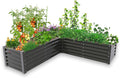 A ANLEOLIFE L-Shaped Galvanized Raised Garden Beds Outdoor74x74x18in Large Metal Planter Box for Planting Vegetables Flowers Herb Anti-Rust &amp Easy-Setup Quartz Grey