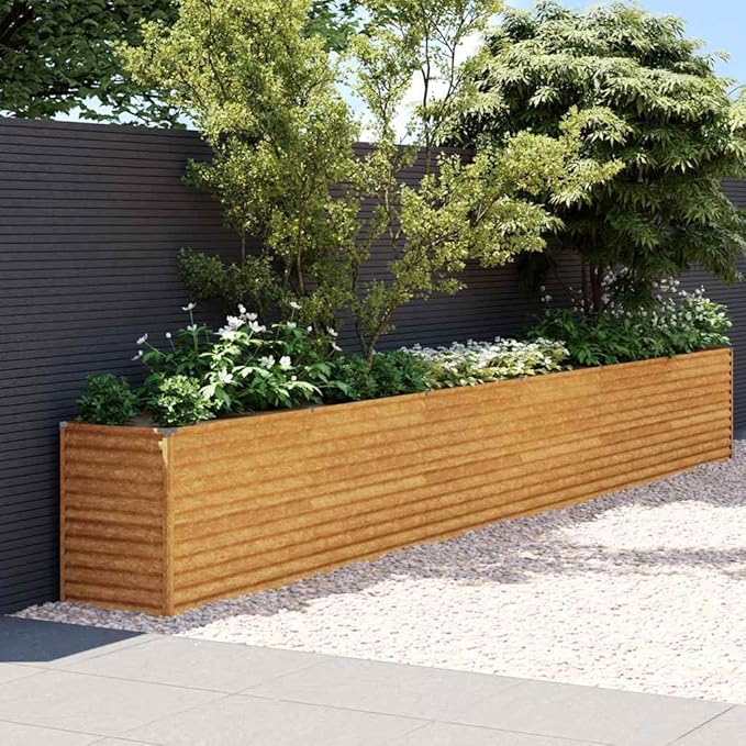 Corten Steel Garden Raised Bed 227.6x19.7x27.2 Inch Large Rectangular Planter for Outdoor Plants Weathered Metal Steel for Vegetables &amp Herbs