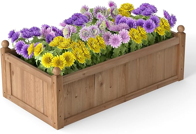 Giantex Wood Raised Garden Bed 46x24x16 Rectangular Planter Box w/Drainage Holes for Growing Vegetables Flowers Herbs Fruits Easy Assembly Outdoor Planting Bed for Backyard Garden Lawn