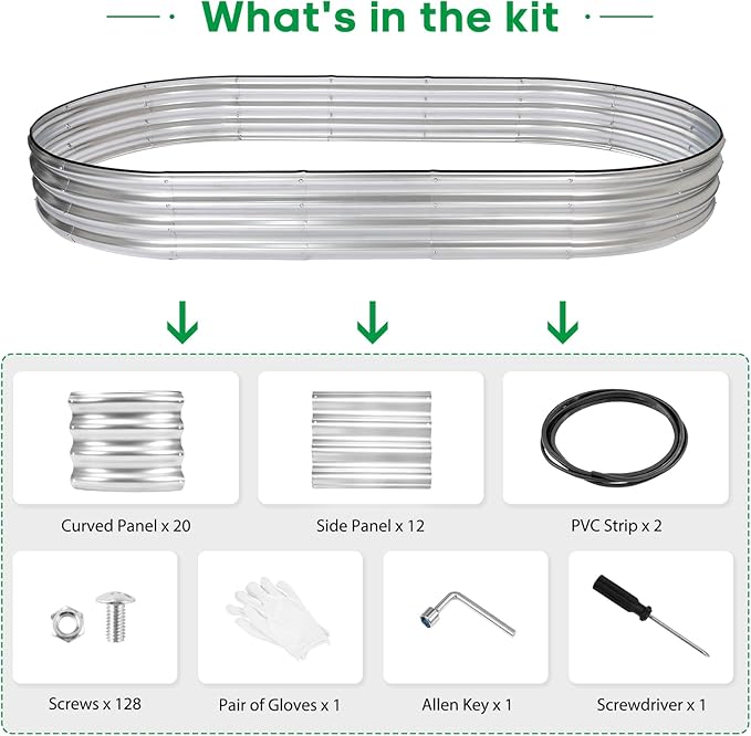 JERIA 2 Pcs 8×4×1ft Oval Raised Garden BedGalvanized Raised Garden Bed Kit Outdoor Metal Gardening Planter Box for Vegetable Fruits FlowerHerbs