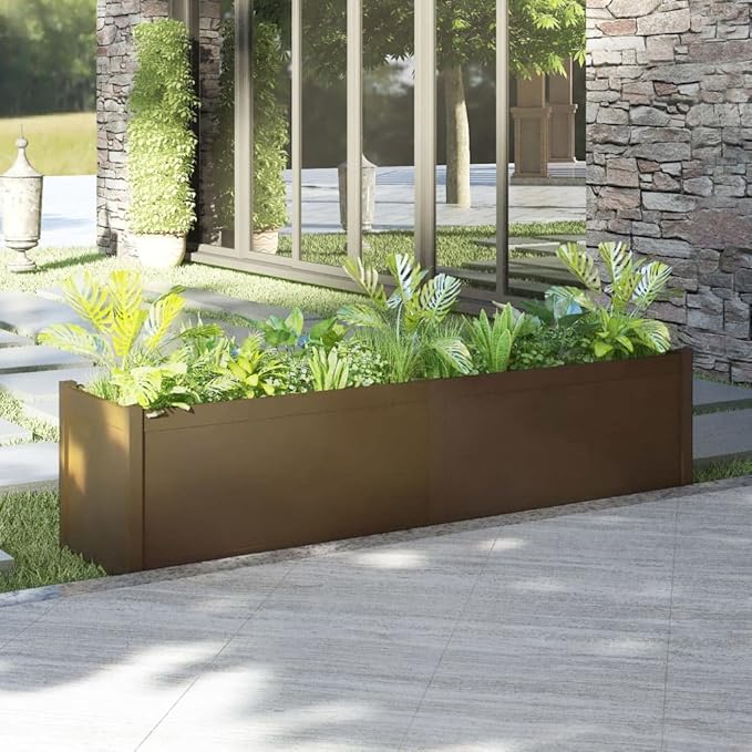 Planter Solid Pine Wood Fence Garden Retaining Wall Galvanized Steel Landscape Honey Brown 78.7 in x 19.7 in