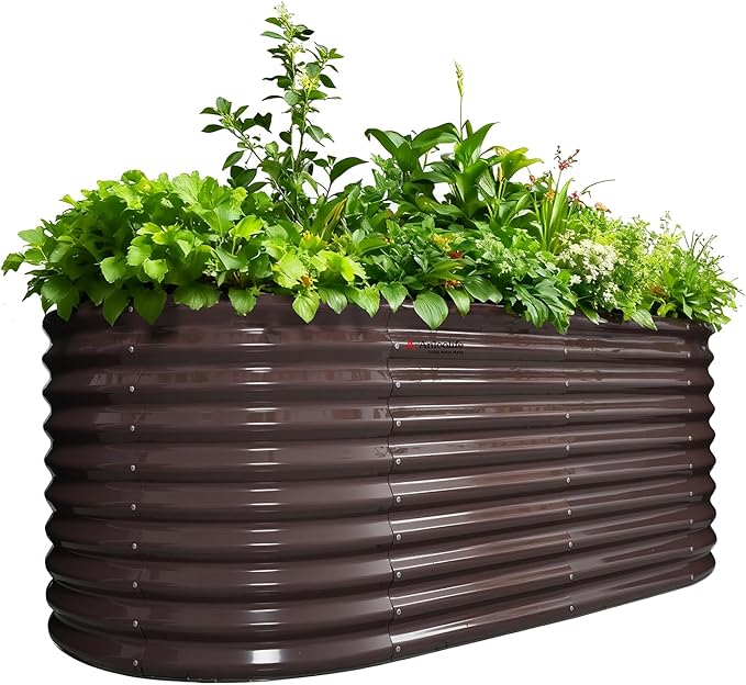 A ANLEOLIFE 30 Extra Tall Galvanized Raised Garden Beds Outdoor 6x3x2.5ft Oval Metal Planter Boxes for Planting Vegetables Flowers Fruits Eco-Safe &amp Easy Setup CaféBronze