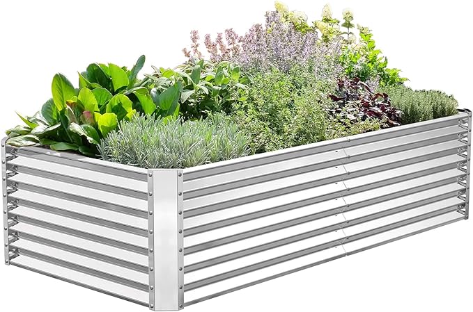 FRIZIONE 6x3x2ft Galvanized Metal Raised Garden Bed for Vegetables Outdoor Garden Raised Planter Box Backyard Patio Planter Raised Beds for Flowers Herbs Fruits