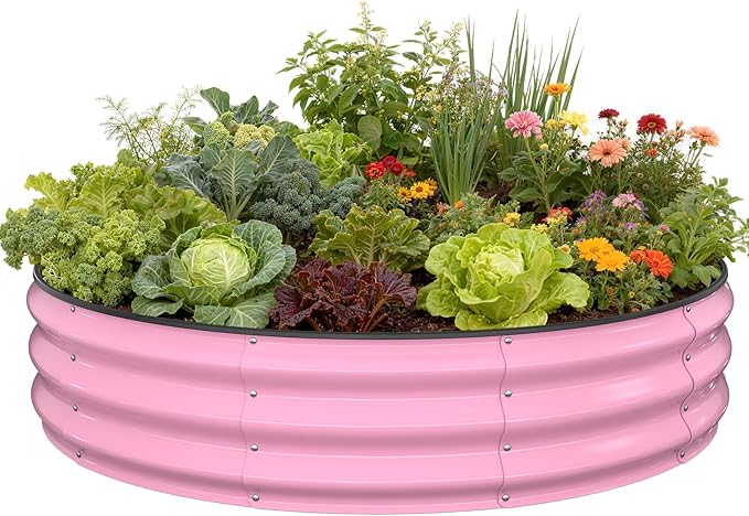 Galvanized Raised Garden Bed 4×4×1 FT Round Metal Raised Garden Bed Outdoor Planter Box with Open Bottom Rust-Resistant Steel Garden Bed for Vegetables Herbs Flowers Easy Assembly