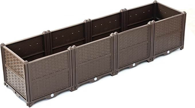 Rectangular Raised Garden Bed Kit Indoor Outdoor Plastic Planter Grow Box for Fresh Vegetables Herbs Flowers Succulents Brown