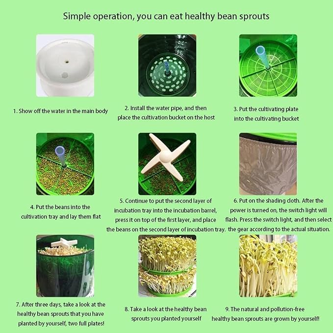 Automatic Sprouter Bean Growing Machine 2 Layers Function Large Capacity Seed Germination Kit Seed Germination Machine with PTC Heating for Seed Grow