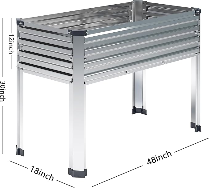 Vengarus Galvanized Raised Garden Bed Outdoor with Legs48×18×30in Metal Elevated Raised Planter Box for Backyard Patio Balcony 300lb CapacitySilver(2PCS)