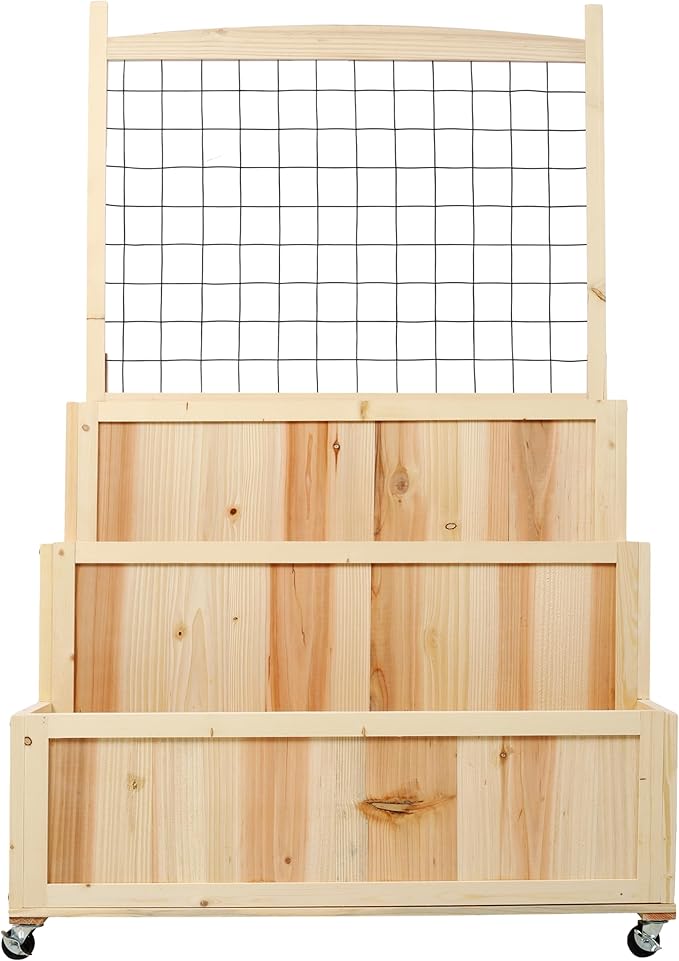 3-Tier Raised Garden Bed with Trellis &amp Wheels – 53 H Vertical Wooden Planter Box with Back Storage for Vegetables Herbs Flowers – Heavy-Duty Outdoor Elevated Garden Kit