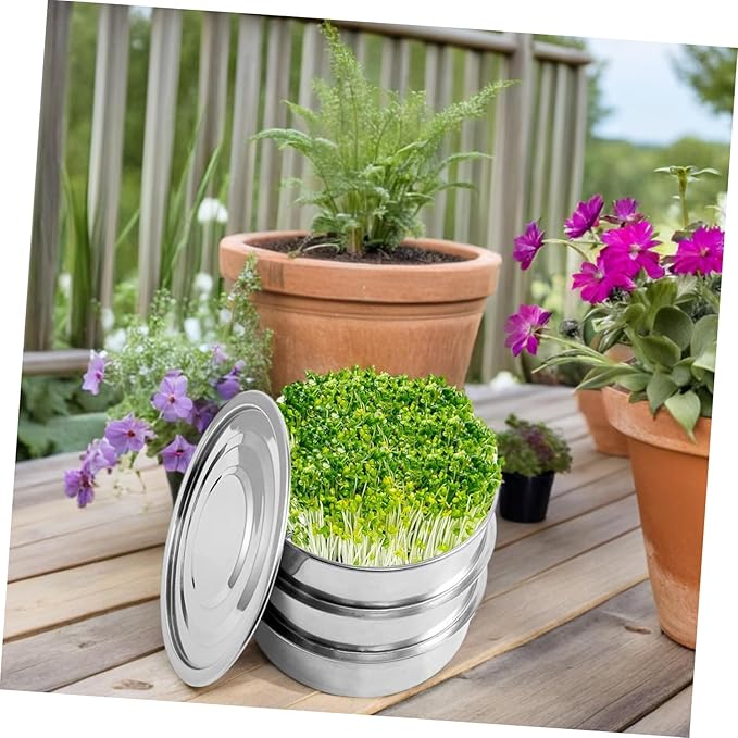 1 Set Machine Sprouting Kit for Wheat Grass Broccoli Growing Kit with Lid Stackable Growing Trays Broccoli Sprouting Kit with Lid Silver Stainless Steel
