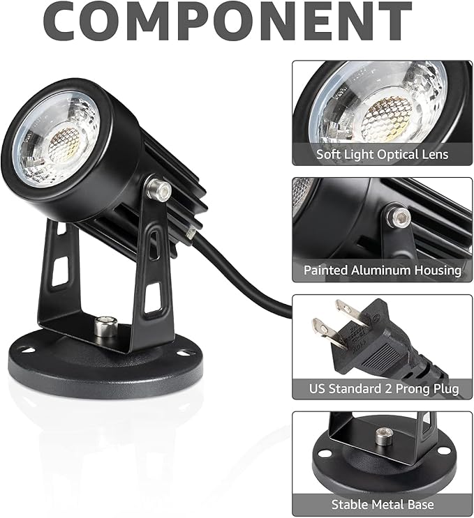2 Pack LED Plant Spotlight Lamps - Indoor Uplighting for Plants 110V Warm White 5.9 FT Cord with Foot Switch - Perfect for Home Gardening and Plant Display