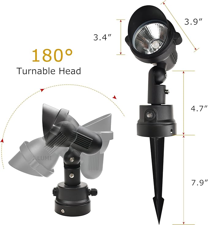 GBS9912 Outdoor LED Spotlight with Photocell Sensor 120V 12W 5000K Daylight White Photocell Enabled 3 FT Cord with Plug in Outdoor Lighting Black