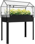 Outsunny Raised Garden Bed with Flip-Up Greenhouse Cover Elevated Planter Box with Legs and Drainage Hole for Vegetables Flowers Herbs 39.4 x 18.9 x 48.8 Black