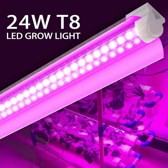 8 Pack LED Grow Light 2FT Upgrade 192W(8×24W) High Intensity Full Spectrum Indoor Grow Lights with High PPFD Value T8 Grow Lights for Indoor Plants Seed Starting Succulent Vegetables