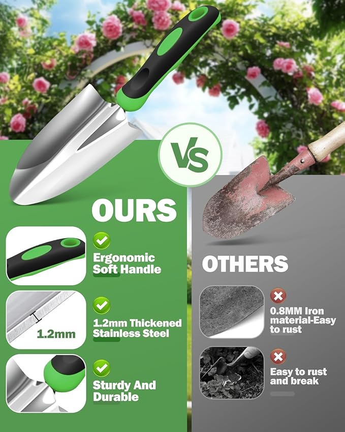 Garden Tools Set 8 in 1 Heavy Duty Garden Tools Kit Stainless Steel Ergonomic Gardening Hand Tool with Upgraded Bag Gardening Supplies Gift for Women Kid Organizer
