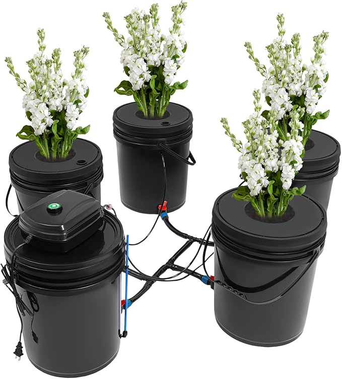 Hydroponics Grow System Kit Deep Water Culture Growing Bucket 5 Gallon Recirculating Drip Garden System with Pump 12W Air Pump 4 Buckets