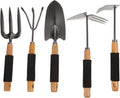 5pcs Ergonomic Gardening Tool Set with Planting Shovels and Garden Rake Outdoor Hand Tools with Storage Rack for Planting and Lawn Care