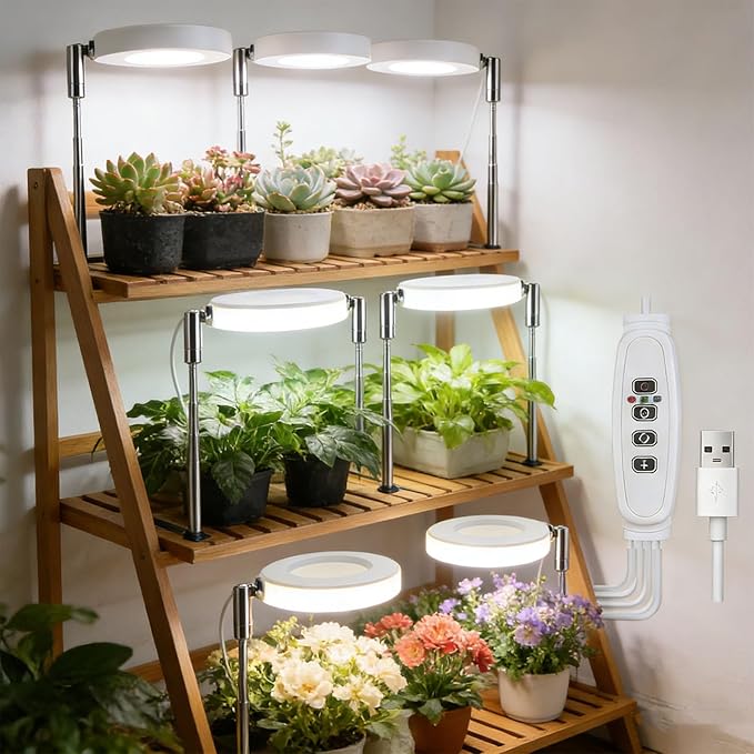 3.5 Inch LED Plant Light Featuring 10 Levels Dimming 3 Spectrum Modes Automatic Daily Timer Telescopic Design Flexible Height USB Compatibility Power Banks Rotatable Lamp