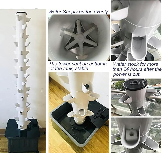 Hydroponics Tower 45 Pots Hydroponic Growing System Garden Tower Growing Kit Seeding Bed for Indoor Gardening Grow Herbs Fruits Vegetables