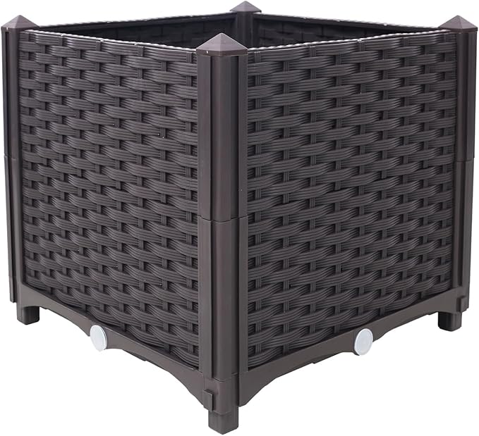 Deep Raised Garden Bed Plastic Planter Boxes for Vegetables Flowers Herbs and SucculentsSelf-Watering Planter Box Raised Bed to Grow Flowers Herbs &amp Vegetables (15.7 Inch)
